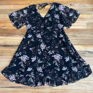 American Rag Cie Mesh Floral Black Mini Dress Pink Women’s Large Tie Back